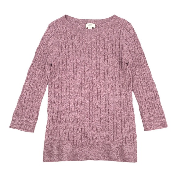 LOFT Sweaters - LOFT Ann Taylor Cable Knit 3/4 Sleeve Pullover Sweater Size Large Womens Pink L